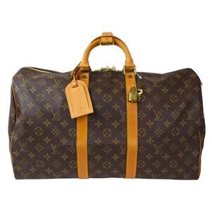 Louis Vuitton Keepall Monogram Canvas Brown Boston Travel Bag Poignier